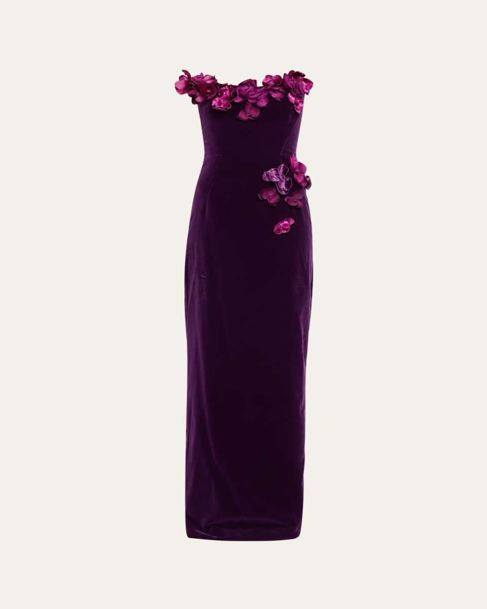Strapless Satin Orchid Velvet Gown